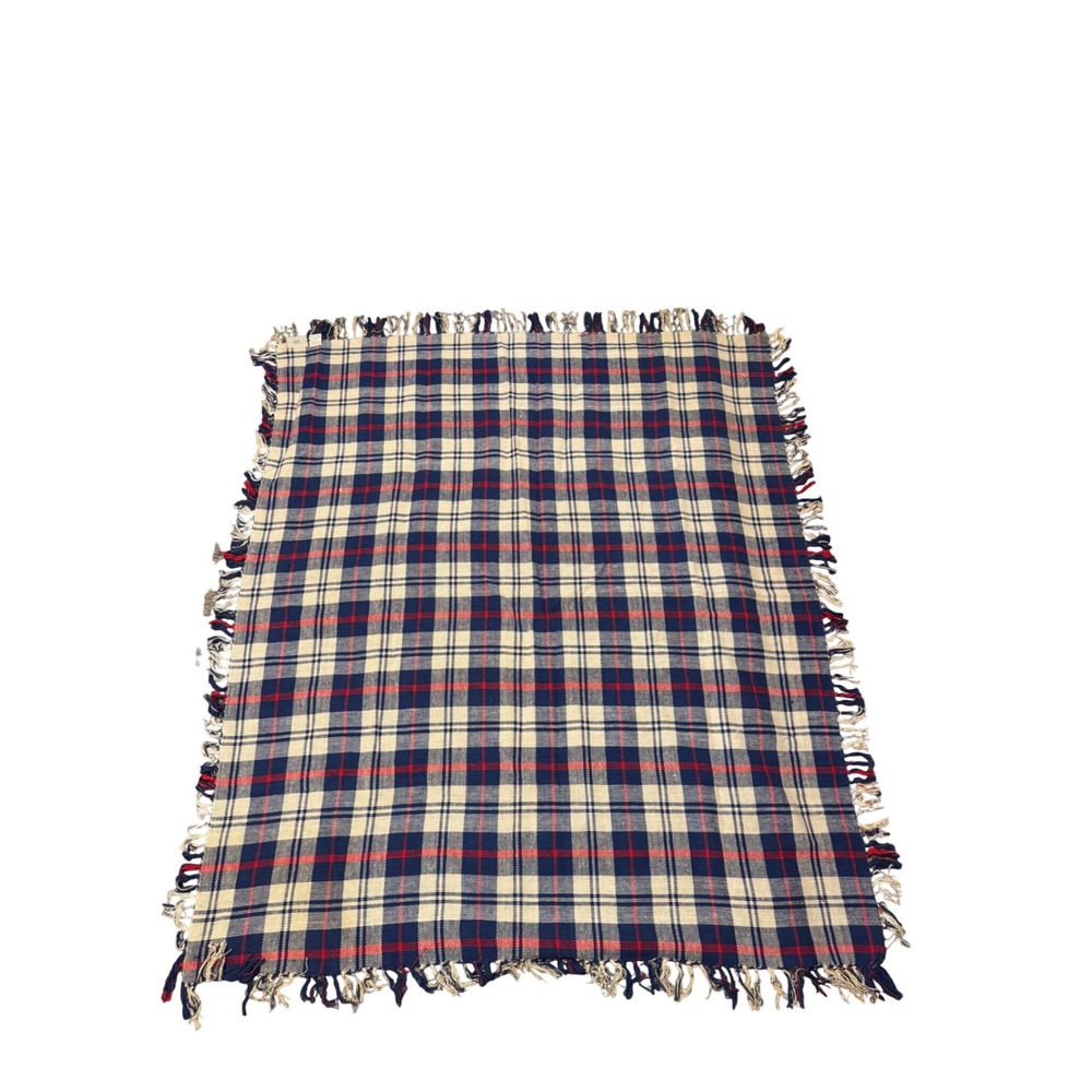 Northern Reflections Plaid Throw Blanket Red White Blue Cotton Fringed Americana